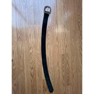 1990's Vintage Black Suede Leather Belt With Large Gold Buckle